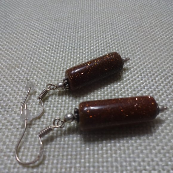 Gorgeous "GOLD SUNSTONE" Handmade Sterling Dangle Earrings #280D - Picture 2 of 3